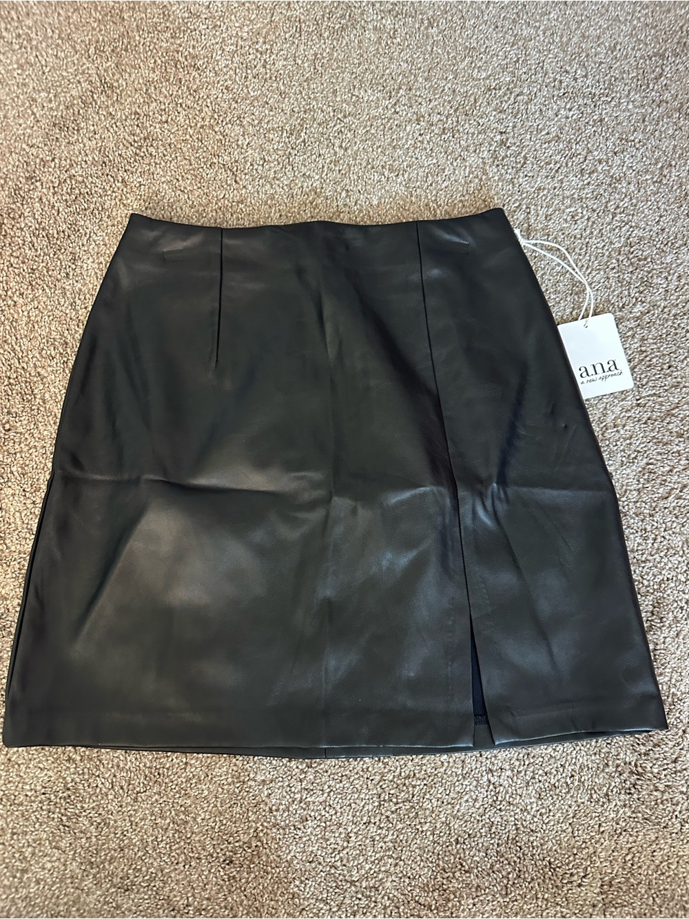 a.n.a Black Faux Leather Midi Skirt with Front Slit